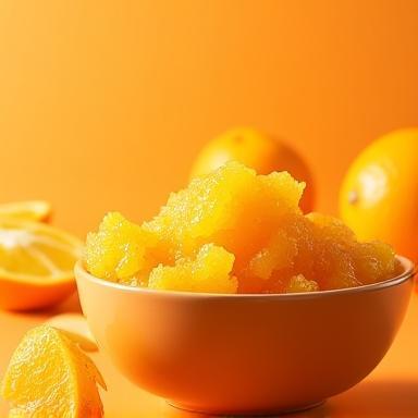Bowl filled with orange peel face scrub.